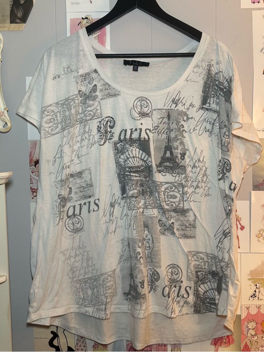 Graphic Tee Blinged-Out Women's Top Y2K - White/Gray